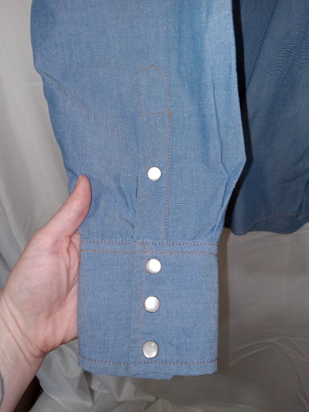 Vintage Big Smith Chambray Cowboy Western Pearl Snap Work Rancher Shirt 3XL - Picture 2 of 12